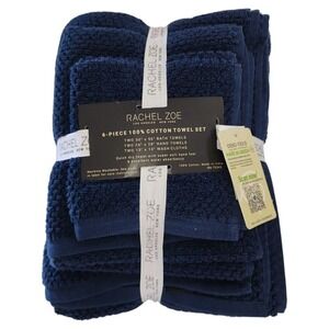 Rachel Zoe 6pc Navy Blue Cotton Towel‎ Set 2 Bath 2 Hand 2 Washcloths Quick Dry